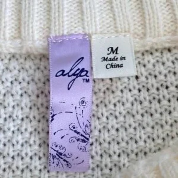 Alya Floral Crochet Cable Knit Cream Sweater Crew Neck Size M - Picture 4 of 6